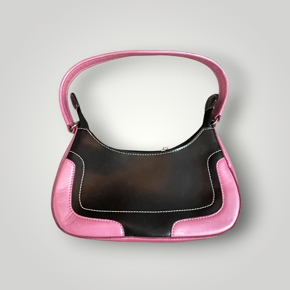 Daniela Moda Vintage Italy Leather Baguette Bag Purse Black Pink Y2K 90's Retro